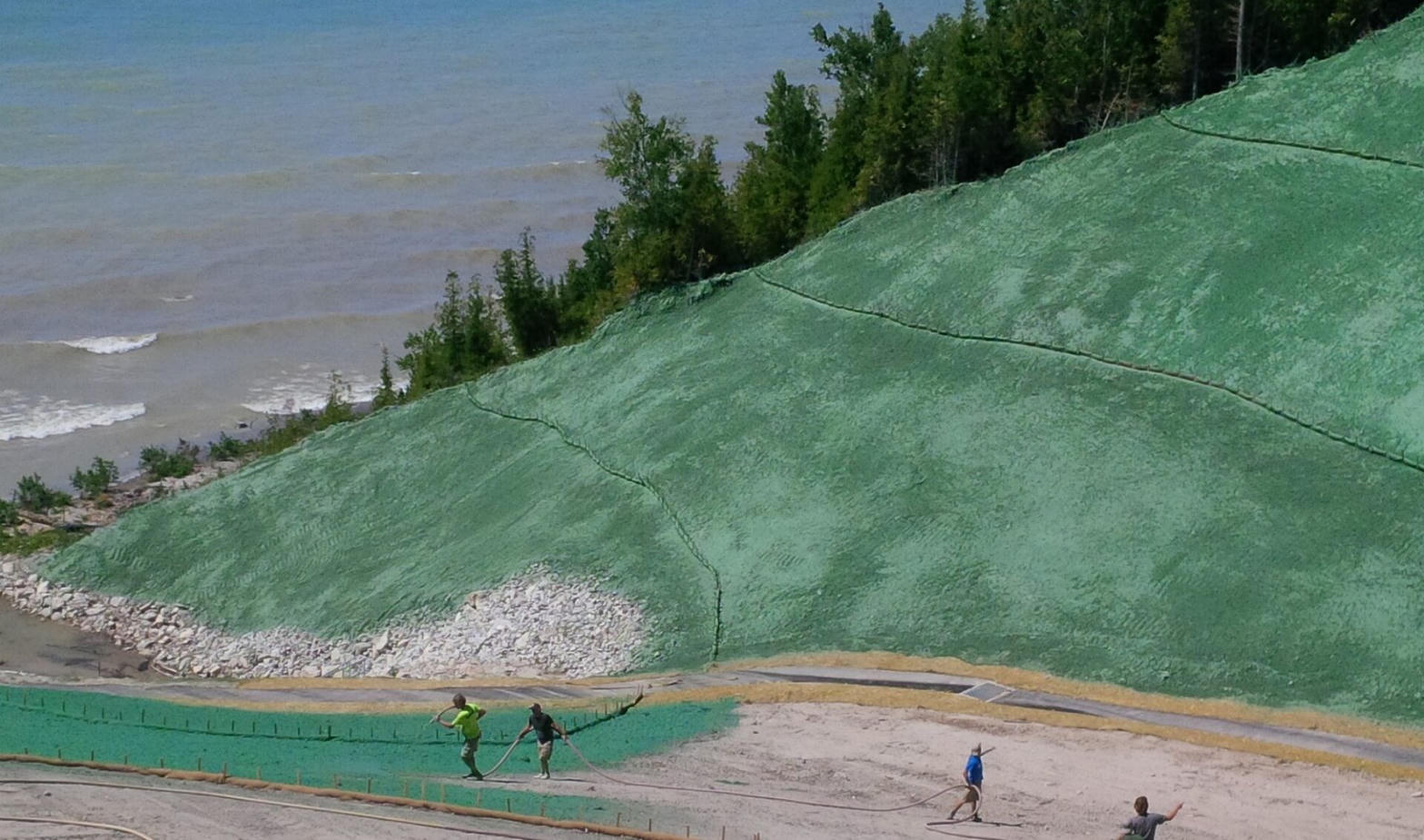 Large hillside stabilized with hydroseed and erosion control
