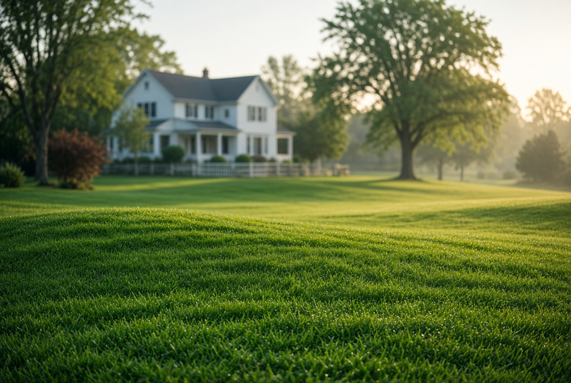 Lush green Kentucky lawn after professional hydroseeding